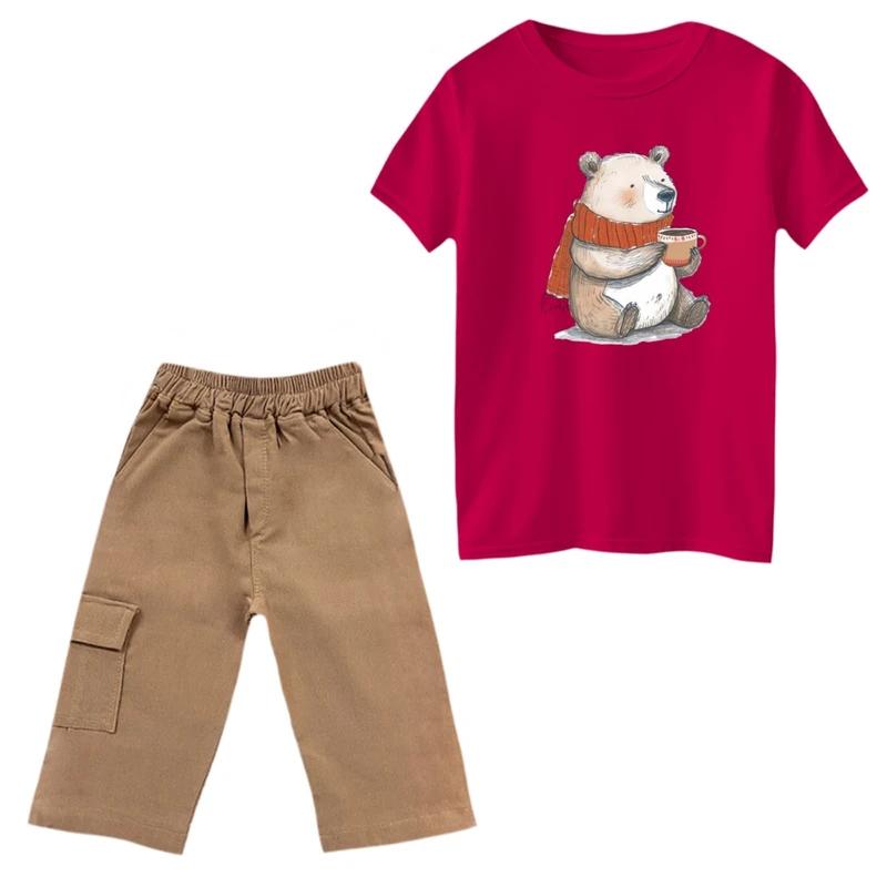 ست تی‌شرت و شلوارک پسرانه مدل خرس و فنجون