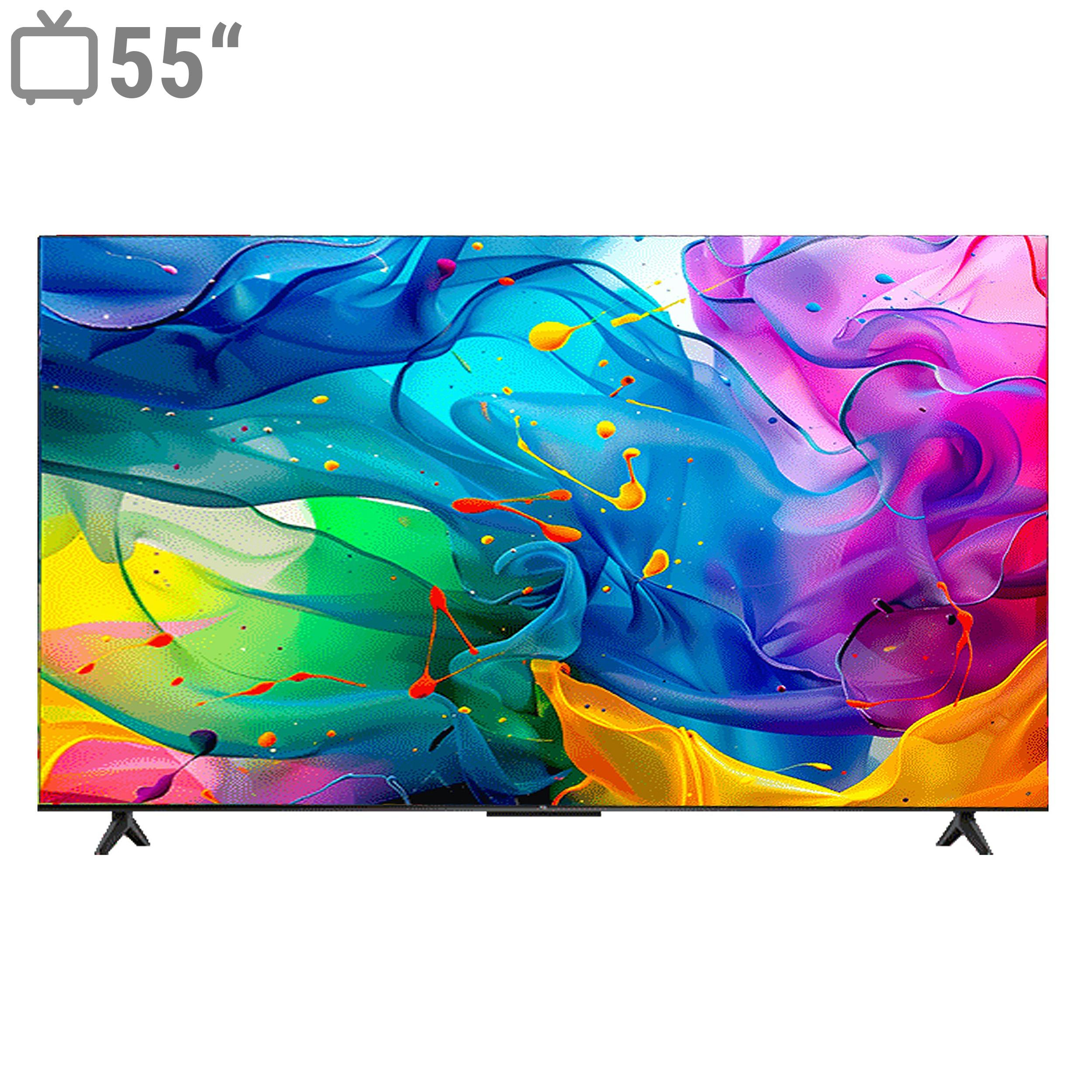نمای روبه‌روی تلویزیون TCL 55P655 روی میز تلویزیون در دکوراسیون مدرن