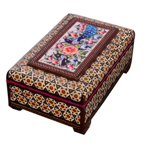 جعبه جواهرات خاتم کاری مدل بغل صاف گل و مرغ فریال کد 16