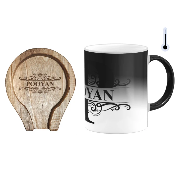 ماگ حرارتی گالری وبفر مدل اسم پویان به همراه زیر لیوانی