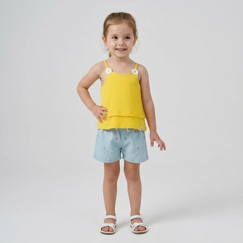 ست تاپ و شلوارک راحتی دخترانه وان بای وان مدل دلبر