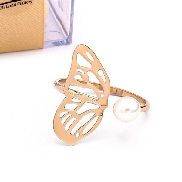 انگشتر طلا 18 عیار زنانه الی گالری مدل بال پروانه و مروارید انگشتر طلا 18 عیار زنانه الی گالری مدل بال پروانه و مروارید