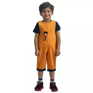ست تی شرت آستین کوتاه و سرهمی بچگانه برشاد مدل N407 رنگ نارنجی
