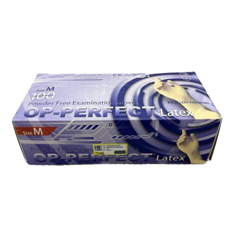 دستکش لاتکس غیر پودری حریر مدل OP-PERFECT سایز متوسط بسته 100 عددی