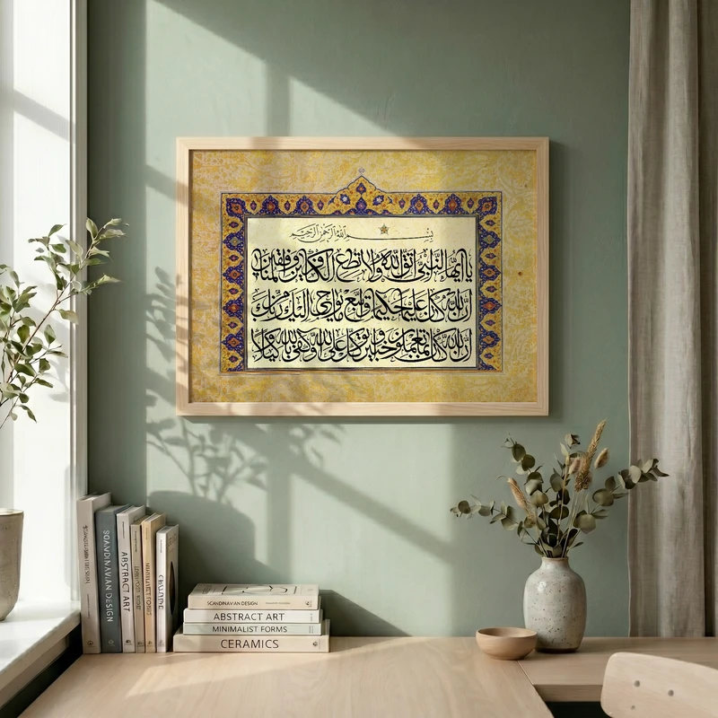تابلو طرح آیاتی از سوره احزاب مدل G13723 فریم کرم روشن