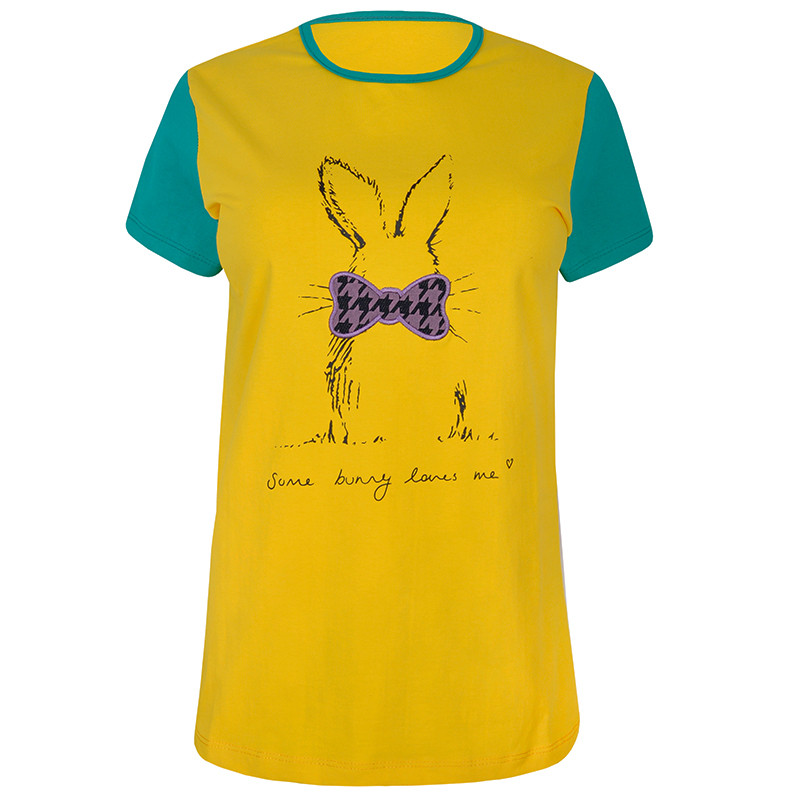 ست تی شرت و شلوارک زنانه مدل 358035510  پنبه لاکرا  رنگ زرد