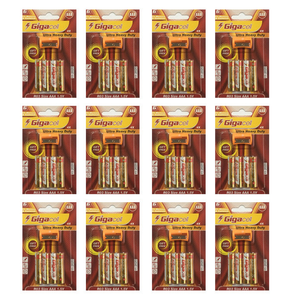 باتری نیم قلمی گیگاسل مدل Ultra Heavy Duty بسته 48عددی به همراه تراش