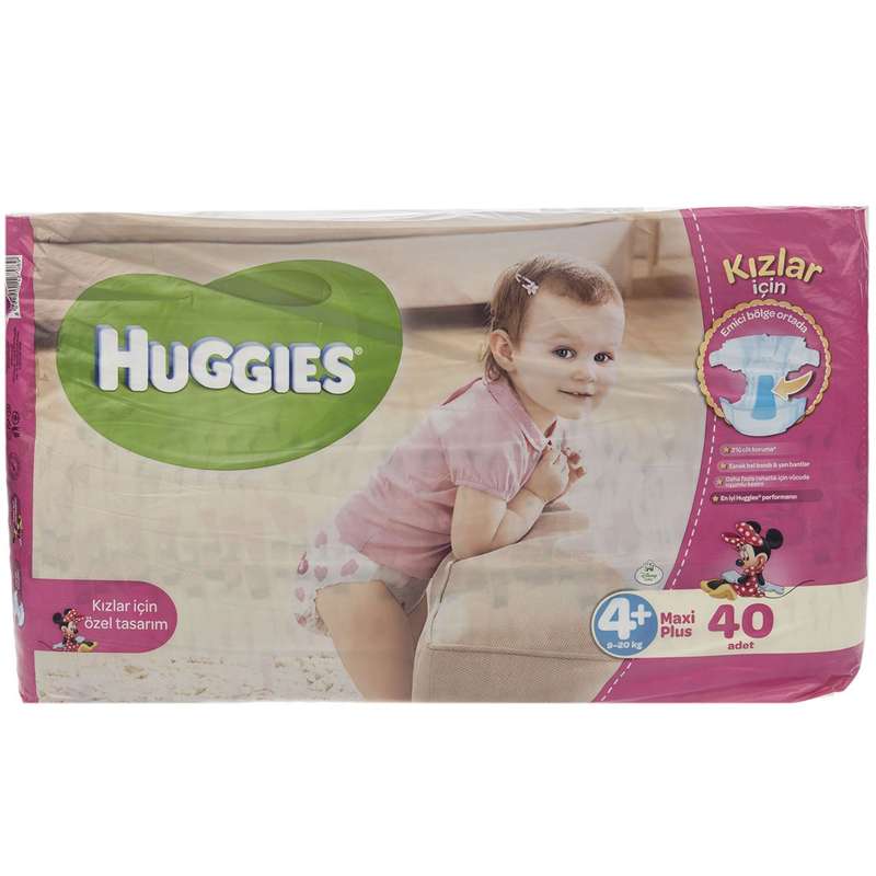 پوشک دخترانه هاگیز مدل MaxiPlus سایز +4 بسته 40 عددی