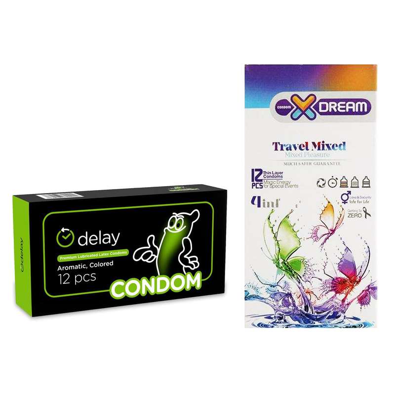 کاندوم ایکس دریم مدل Travel Mixed بسته 12 عددی به همراه کاندوم کاندوم مدل Delay بسته 12 عددی