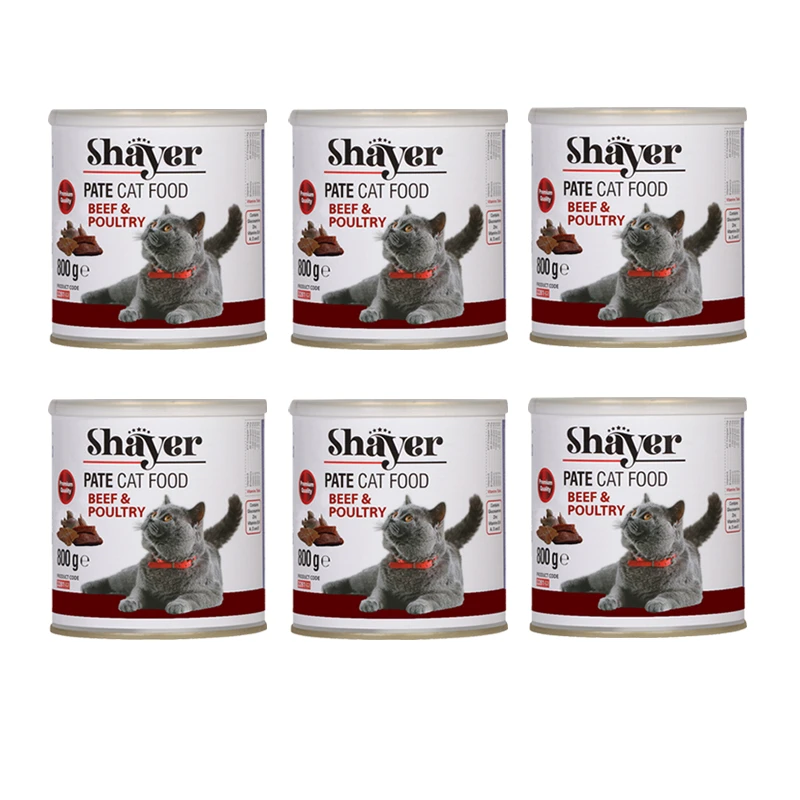  کنسرو گربه شایر مدل گوشت قرمز وگوشت طیور وزن 800 گرم بسته 6 عددی