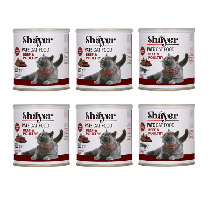 کنسرو گربه شایر مدل گوشت قرمز وگوشت طیور وزن 800 گرم بسته 6 عددی