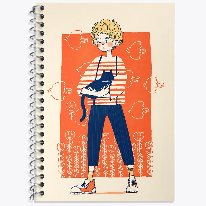 دفتر زبان 50 برگ خندالو مدل سه خط طرح دختر و گربه کد F7374