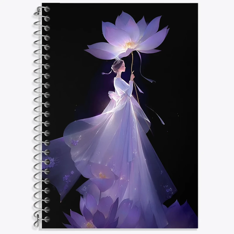 دفتر زبان 50 برگ خندالو مدل دو خط طرح زن و گل نیلوفر کد F7286