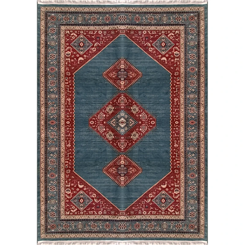 فرش ماشینی رادین طرح عشایر کد3 رنگ زمینه یشمی