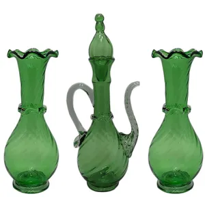 ست 3 تکه گلدان و گلاب پاش شیشه ای کد 112
