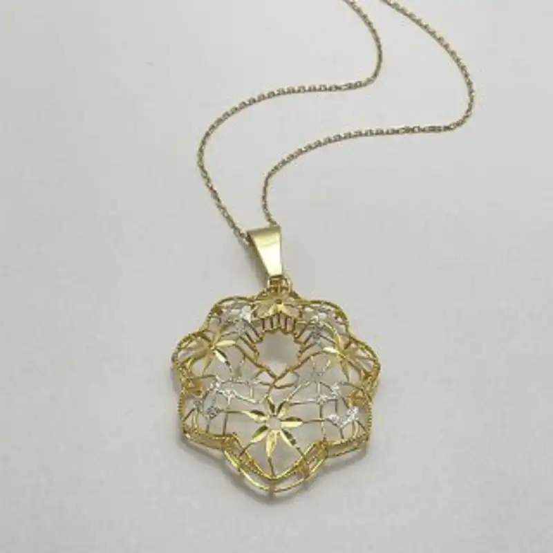 گردنبند طلا 18 عیار زنانه مدل GA004 طرح گل برجسته دو رنگ