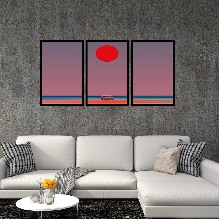 تابلو بکلیت طرح نقاشی منظره غروب آفتاب مدل B-S4878 مجموعه سه عددی