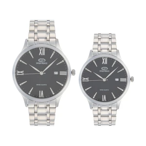 ست ساعت مچی عقربه ای  زنانه و مردانه سوئیس پرینس مدل 815 -SLIVER BLACK