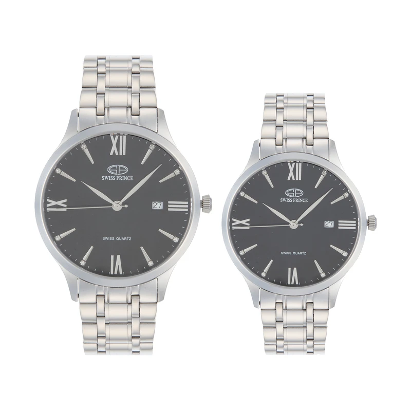 ست ساعت مچی عقربه ای  زنانه و مردانه سوئیس پرینس مدل 815 -SLIVER BLACK