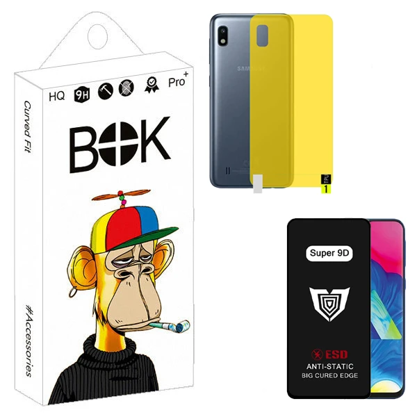 محافظ صفحه نمایش بوک مدل Super 9D مناسب برای گوشی موبایل سامسونگ Galaxy A10 به همراه محافظ پشت گوشی