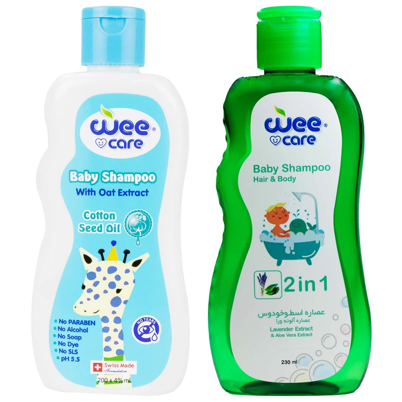 شامپو سر و بدن کودک وی کر مدل روغن پنبه دانه، عصاره جو، آلوئه ورا و اسطوخودوس حجم 430 میلی لیتر مجموعه 2 عددی