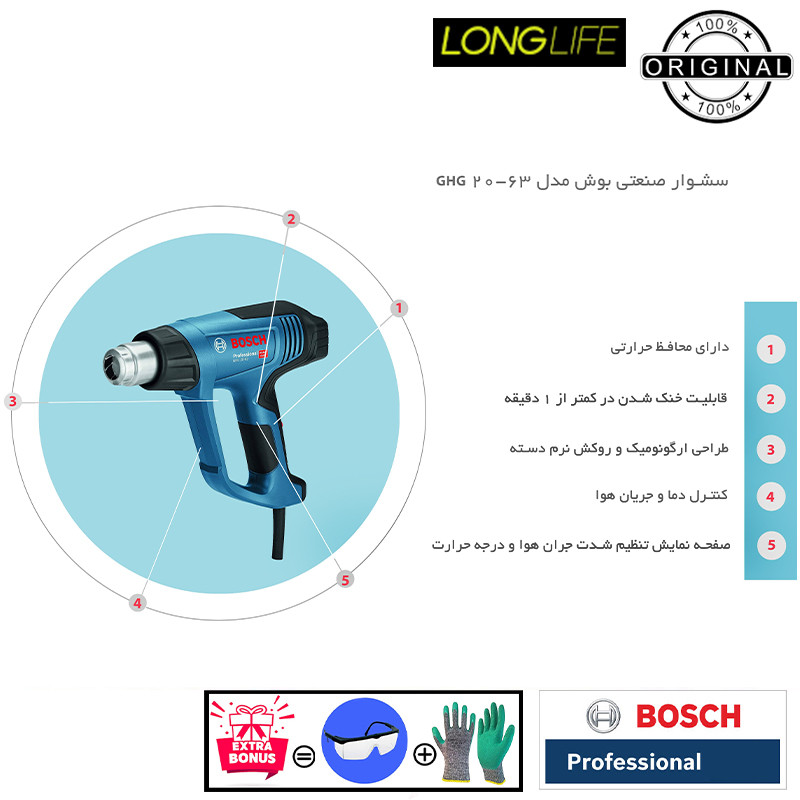 سشوار صنعتی 2000 وات بوش مدل GHG 20-63 / 2000W