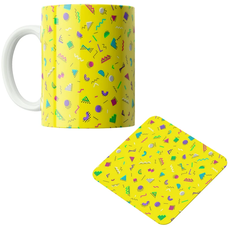 ماگ پاد آفرین مدل اشکال و خطوط کد DKC497 به همراه زیر لیوانی