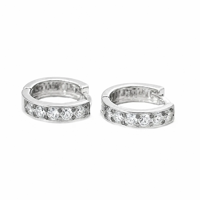 گوشواره حلقه‌ای نقره زنانه مدل امگا نگینی