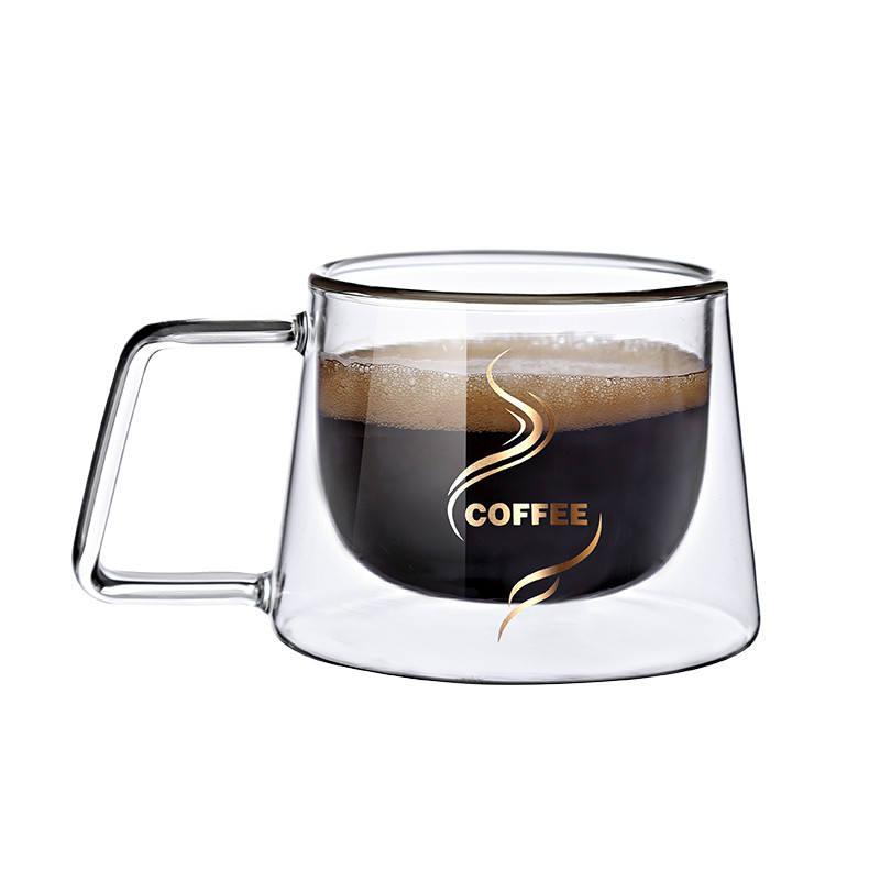 لیوان مدل دوجداره دسته دار کد 250 طرح کافی بسته 2 عددی