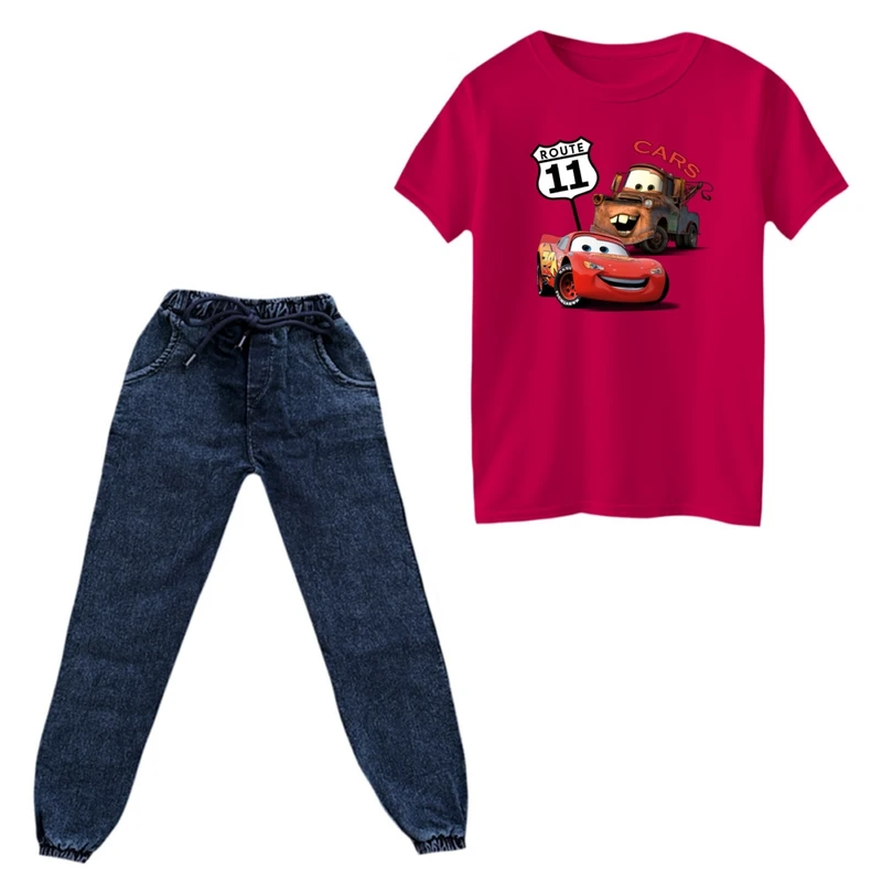 ست تی‌شرت و شلوار پسرانه مدل ماشین ها کد ۶