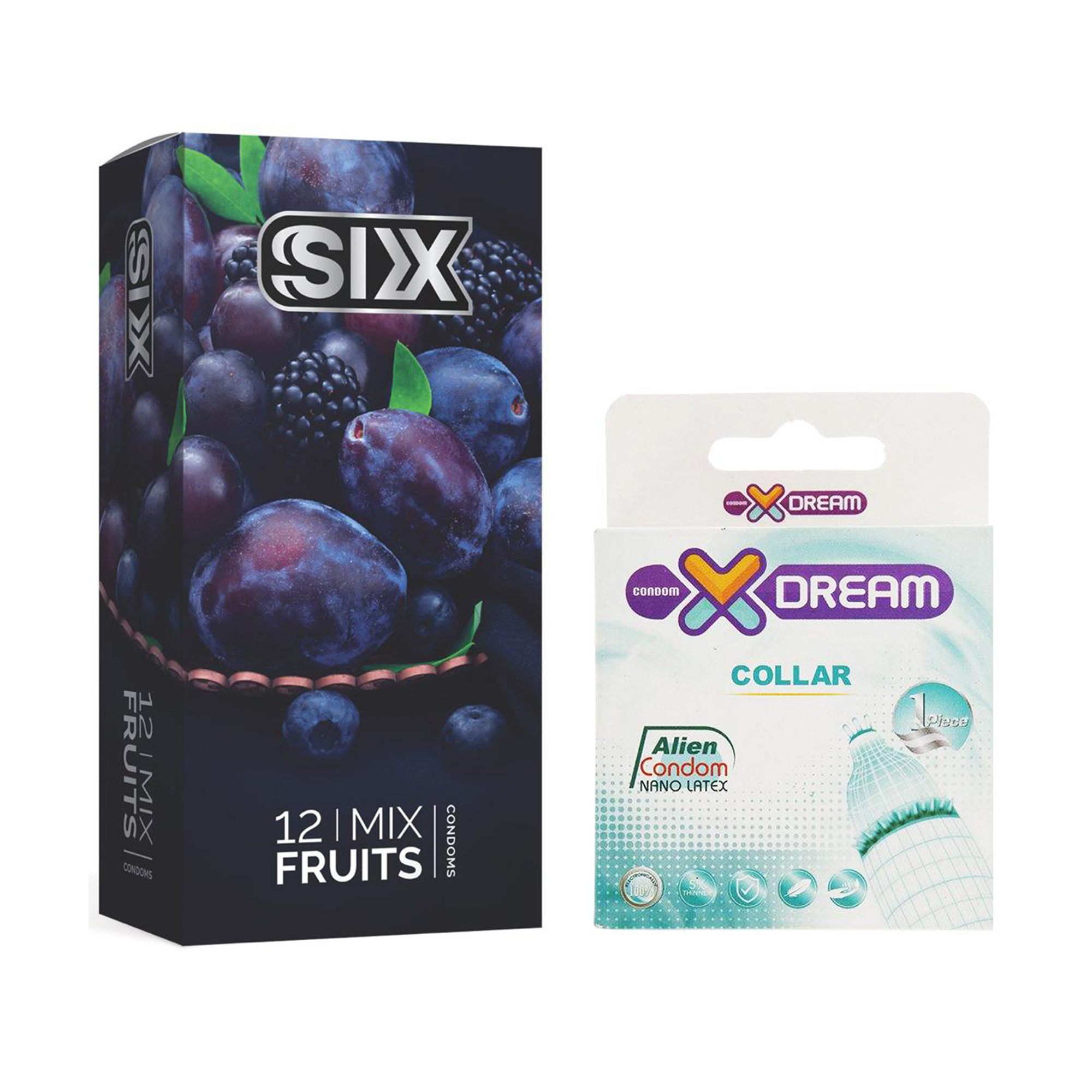 کاندوم سیکس مدل Mix Fruits بسته 12 عددی به همراه کاندوم ایکس دریم مدل Collar