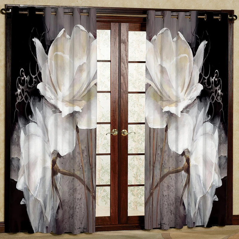 پرده مدل گل سفید هازان پانچی کد 1165 سایز 140x200 سانتی متر