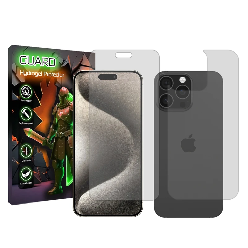 محافظ صفحه نمایش شفاف گارد مدل Tough مناسب برای گوشی موبایل اپل iPhone 15 Pro Max به همراه محافظ پشت گوشی