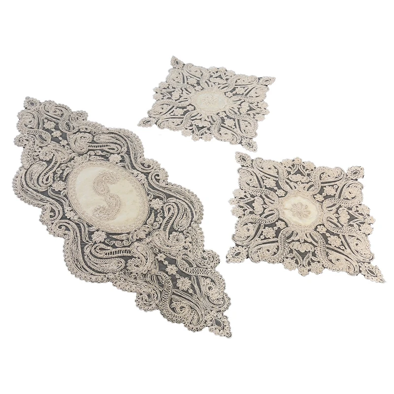 ست رومیزی 3 تکه مدل اشک طرح قیطان دوزی