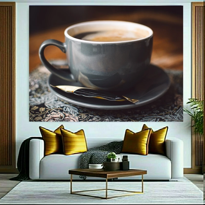 پوستر پارچه ای مخمل طرح قهوه مدل فنجان قهوه کد BK23353