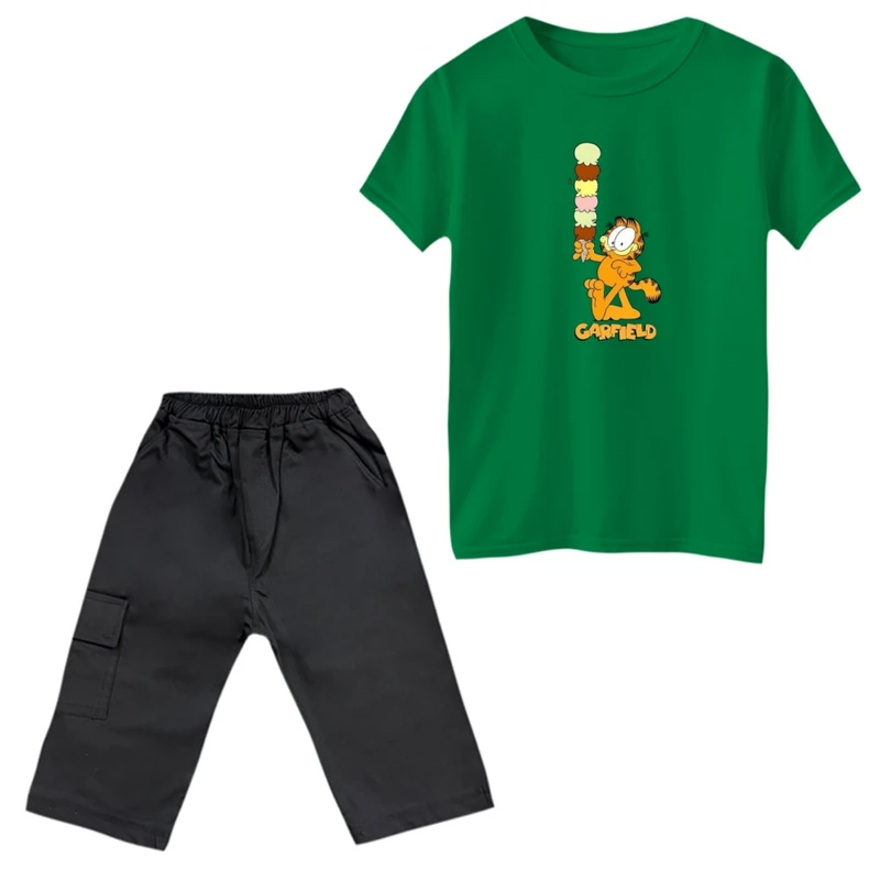 ست تی‌شرت و شلوارک پسرانه مدل گارفیلد و بستننی