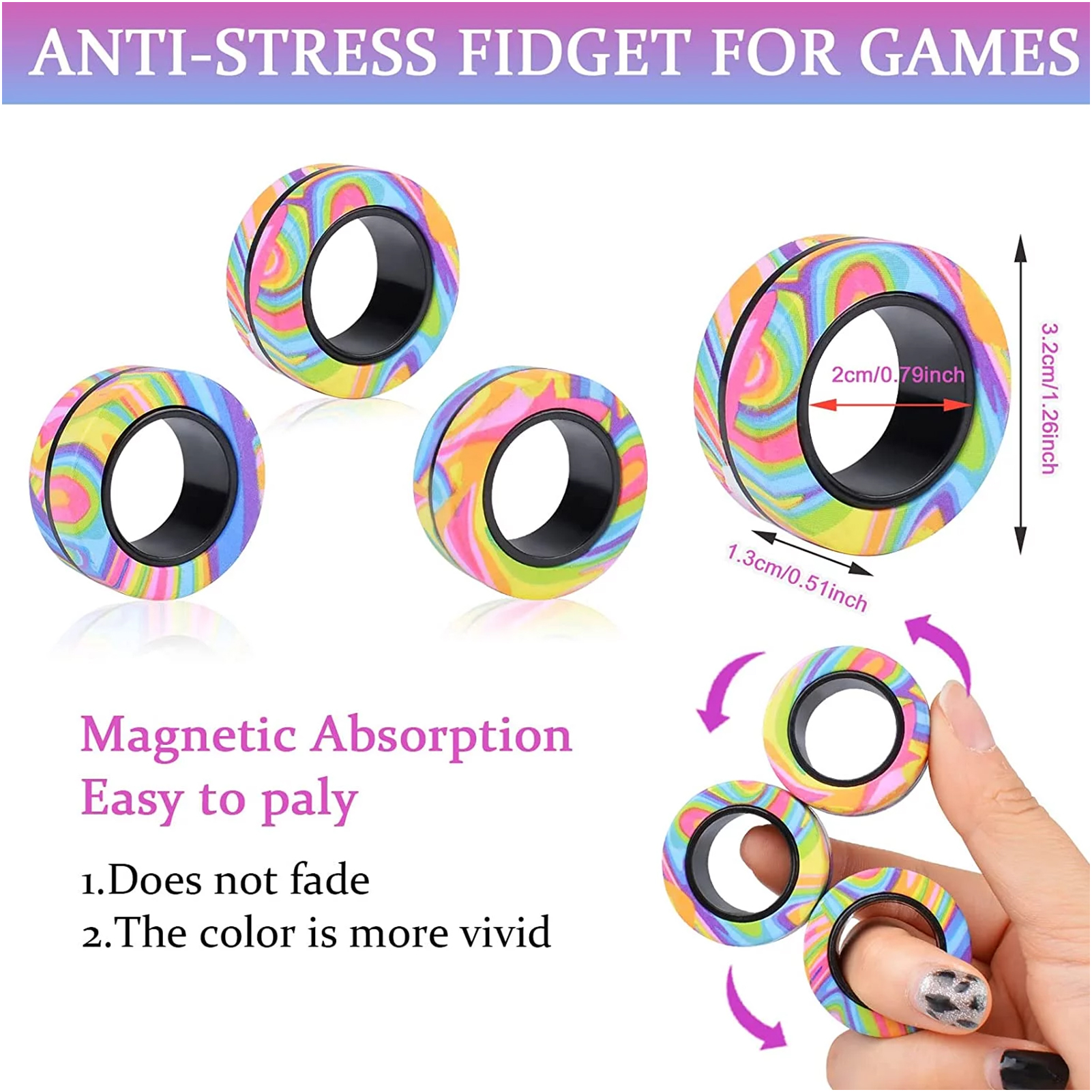 فیجت ضد استرس ریلایف مدل 100 Magnetic Ring طرح حلقه های مغناطیسی بسته ۳ عددی