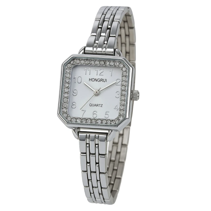 ساعت مچی عقربه‌ای کوارتز زنانه هانگری مدل هشت‌ضلعی دور نگین کد HON_02