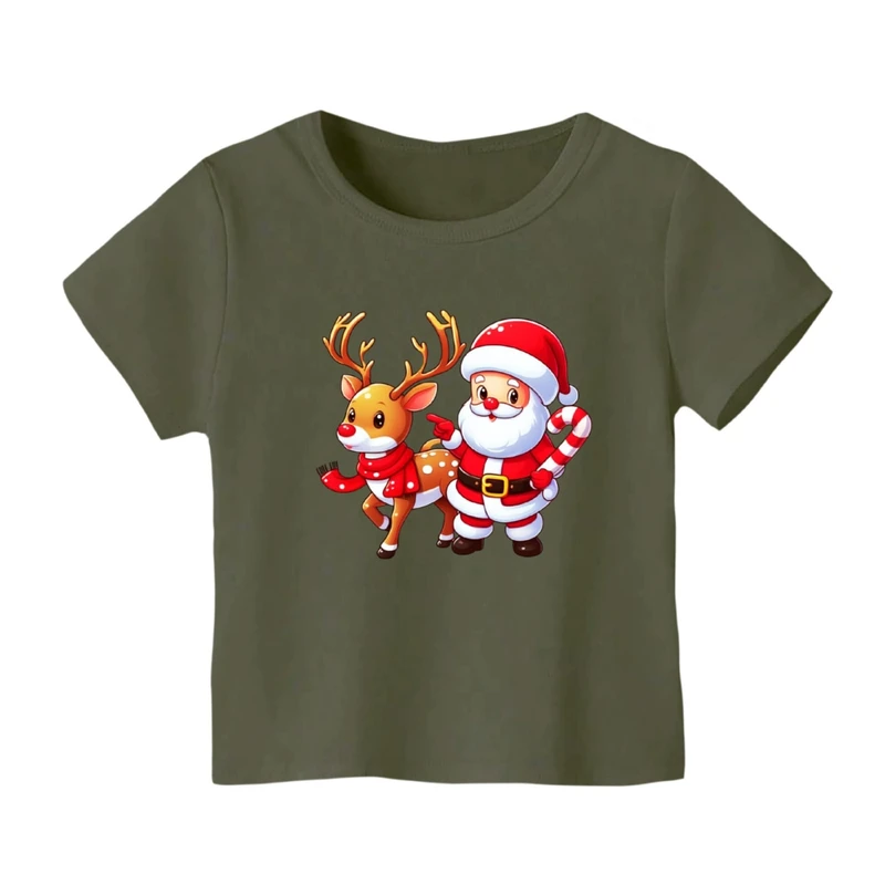تی شرت آستین کوتاه بچگانه مدل بابانوئل و گوزن کریسمس کد 7