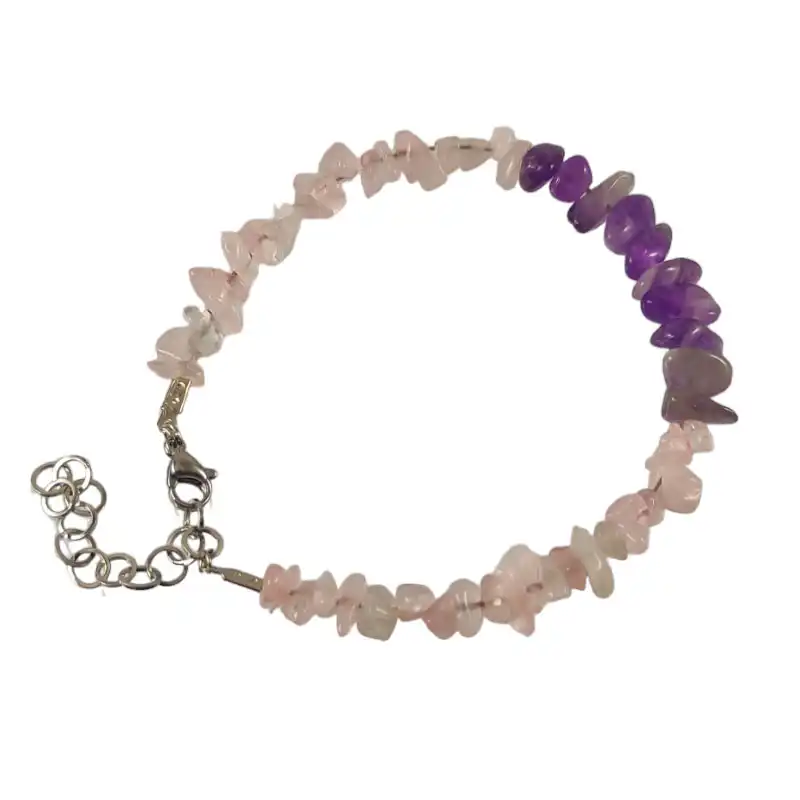 دستبند مدل سنگ آمتیست و رزکوارتز