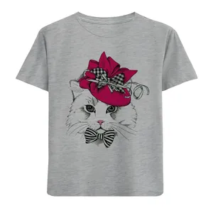 تی شرت آستین کوتاه دخترانه مدل گربه F730