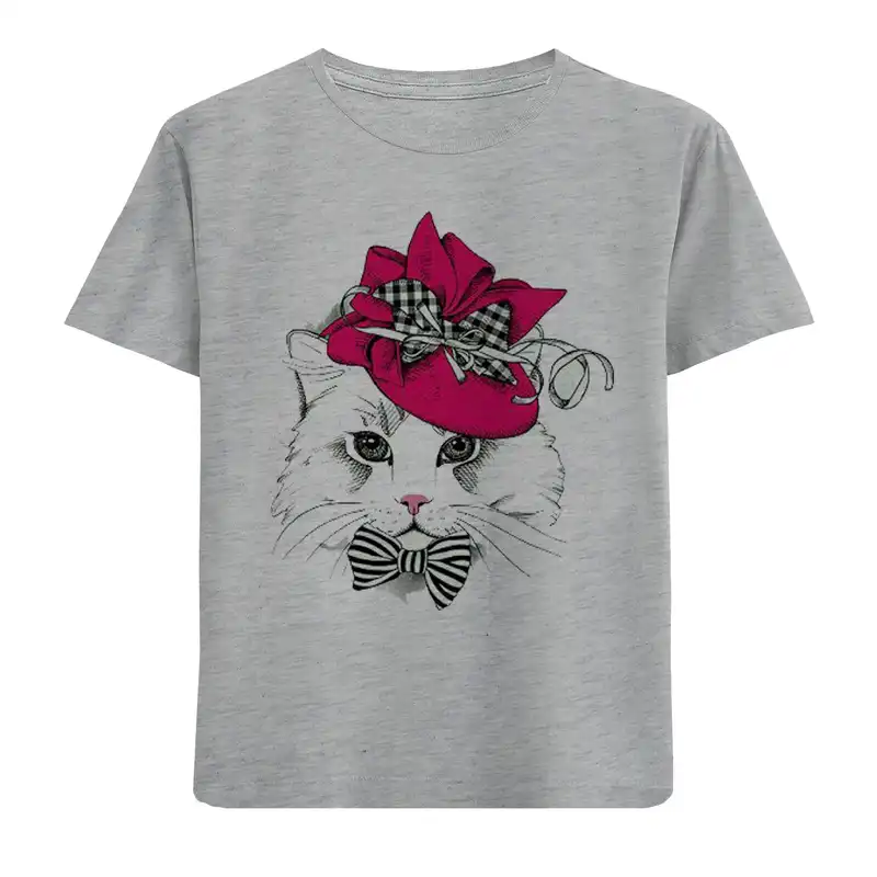 تی شرت آستین کوتاه بچگانه مدل گربه کلاهدار F730