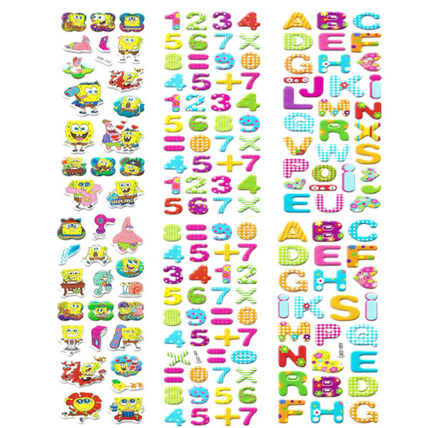 استیکر کودک طرح باب اسفنجی و حروف انگلیسی و اعداد کد Aru111 مجموعه 3 عددی 
