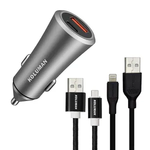 شارژر فندکی کلومن مدل KC - C03 به همراه کابل MICROUSB و لایتنینگ