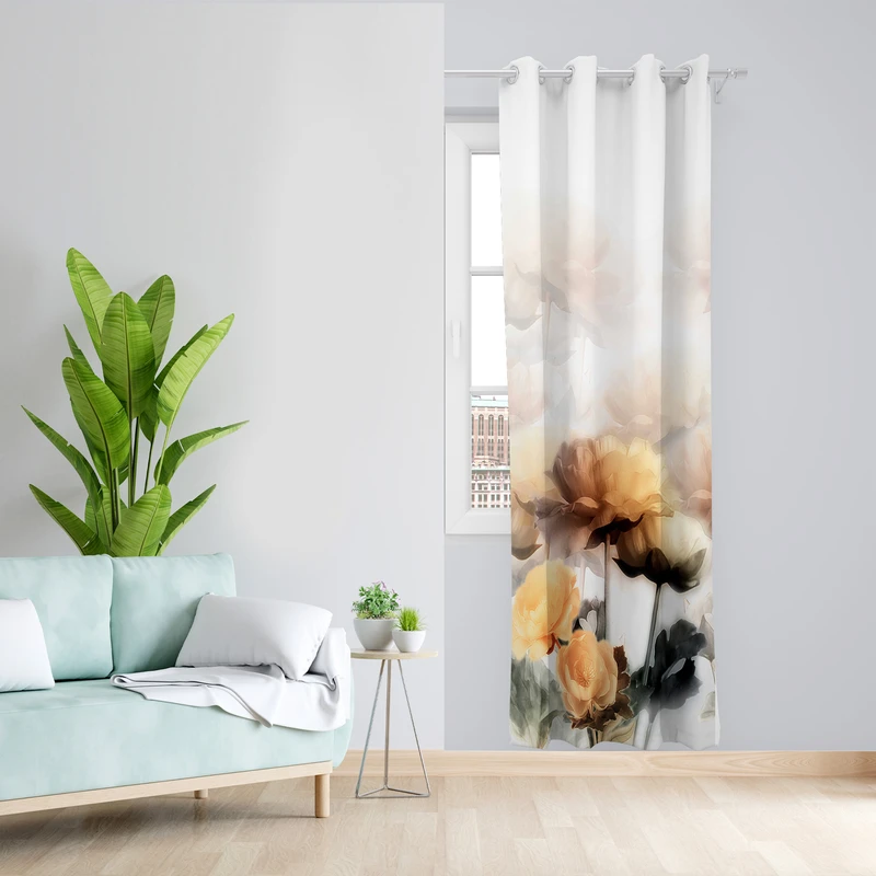 پرده طرح گل مدل مخمل پانچی کد L 1124R Z سایز 140x200 سانتی متر