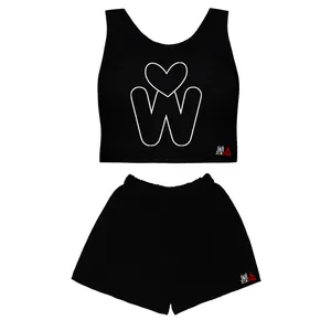 ست نیم تنه و شلوارک زنانه مدل W کد b073 رنگ مشکی