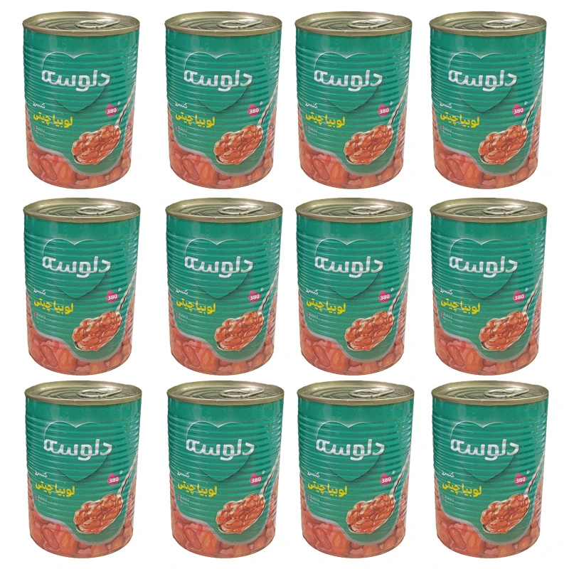 کنسرو لوبیا چیتی دلوسه - 380 گرم بسته 12 عددی