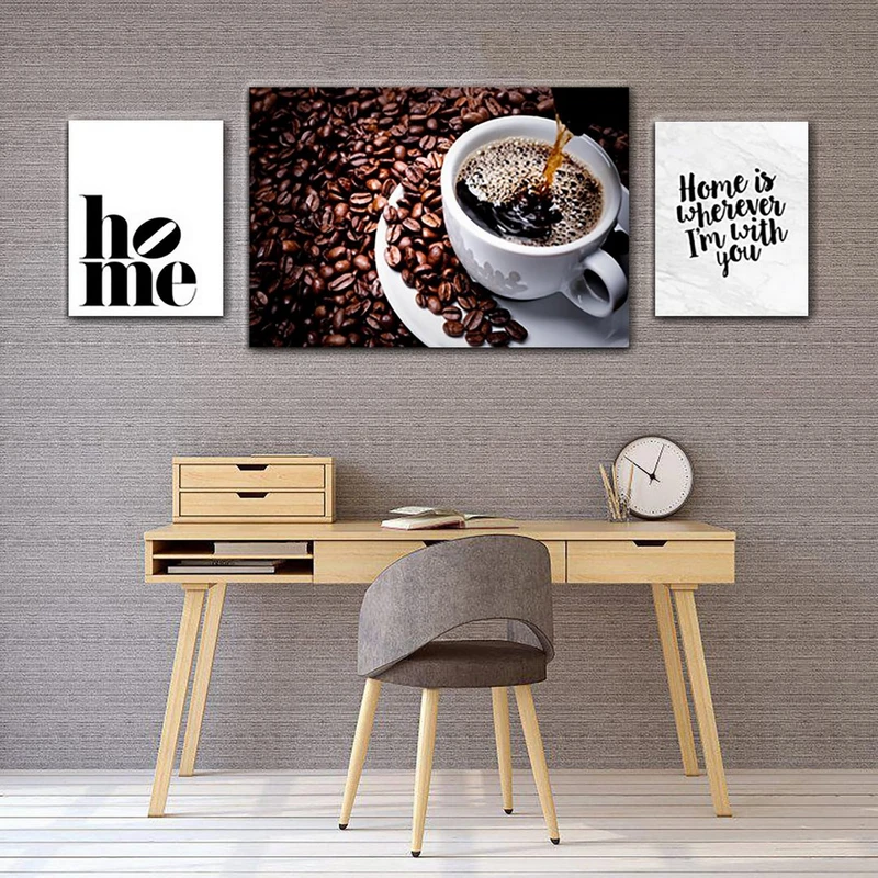 تابلو شاسی بکلیت طرح جمله انگیزشی و فنجان قهوه مدل SH-125 مجموعه 3 عددی