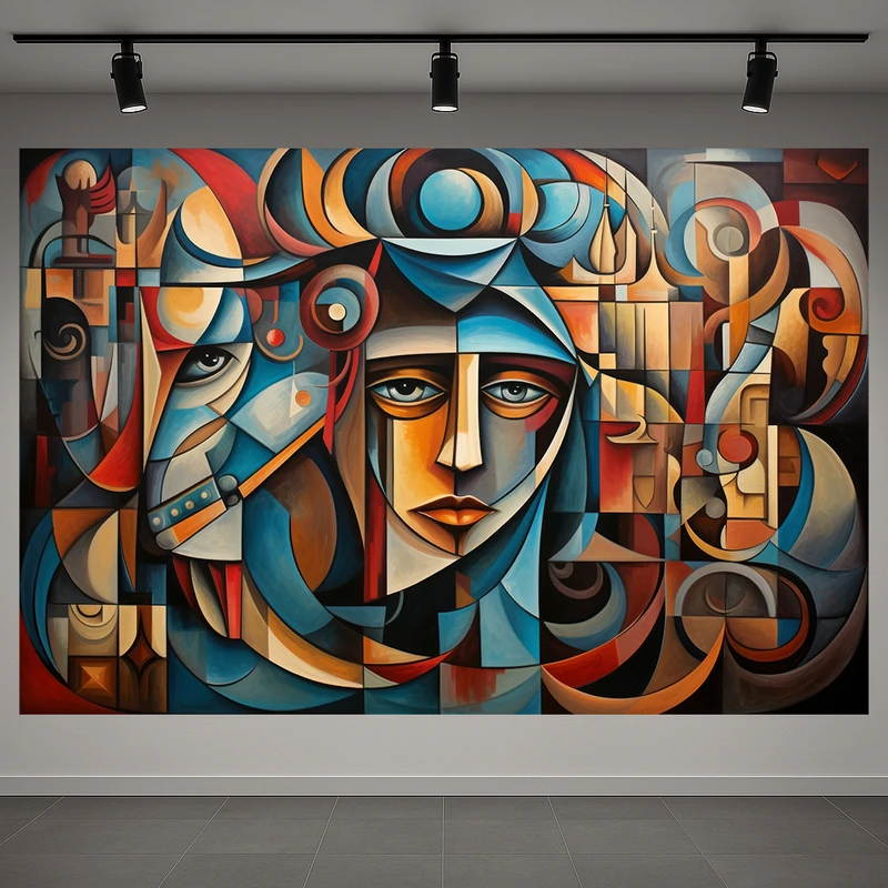 پوستر پارچه ای طرح مخمل چهره کوبیسم مدل رنگارنگ کد AR3060377