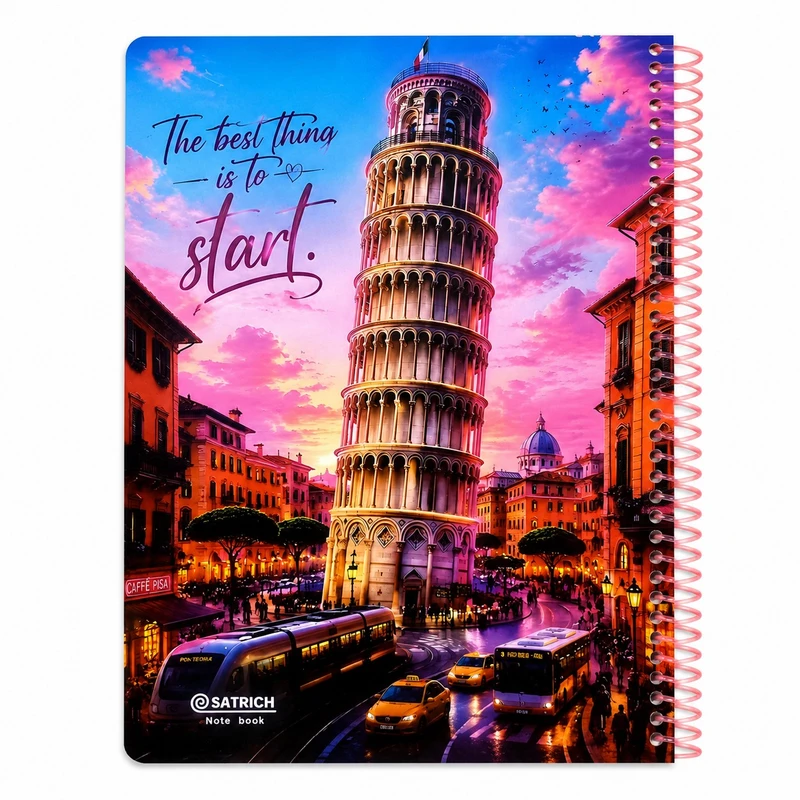دفتر مشق 100 برگ سیمی سطریچ مدل برج پیزا رویایی  Tower of Pisa